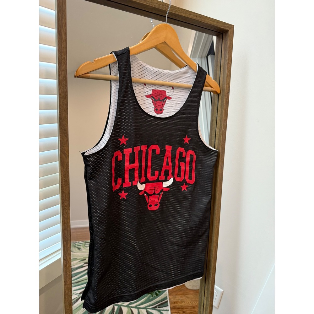 Rare Chicago Bulls NBA Reversible Club Basketball Jersey Tank Top Black White XS